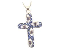 Healvian Collier à Pendentif Géométrique Colliers Croix Crucifix Charme Mauvais Oeil Protection En or Femmes Pendentif Tour De Cou Bijoux Femme Bleu Cuivre