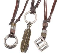 Healvian Collier Cuir Homme À Double Cercle Pendentif Collier Pour Hommes Style Vintage Cordon Réglable 3 Styles Pour Tenue Quotidienne Et Cadeau