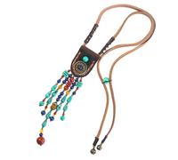 Healvian Collier de Style Ethnique Long Pendentif en Pierre Naturelle Design à Franges Accessoire de Bijouterie pour Tenue de Voyage et Look Bohème Collier Décoratif Féminin