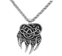 Healvian Collier Homme Acier Inoxydable Style Nordique Viking Pendentif Griffe Ours Original Masculine