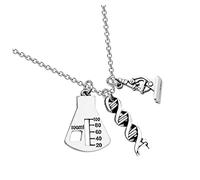 Healvian Collier Microscope Créatif en Dna Pendentif de Clavicule Fête des Enseignants Bijoux Scientifiques Chaîne de Cou Amoureux de