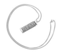 Healvian Collier Pendentif Creux Métal Unisexe Contenant à Cendres Capsule Bouddhiste Six Mots Sacrés Spiritualité Voyage Solide Design Tubulaire Ouvert