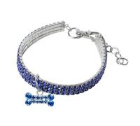 Healvian Collier pour Chien en Cristaux Collier Élastique pour Chat Chaîne de Cou en Métal Bleu avec Pendentif Os pour Chien et Chat Fête
