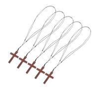 Healvian Collier Religieux en Bois Naturel Unisexe 5 Pièces Pendentif Croix de Prière Polyvalent pour Usage Quotidien, Symbole Chrétien Inspirant pour Église, Prière et Présent