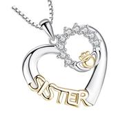 Healvian Collier Sœur de Cœur Pendentif Délicat Micro Serti de Zirconium Chaîne Clavicule Bicolore Collier Charmant et Simple pour Femmes Bijou Créatif Présent D’Amour