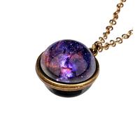Healvian Collier Univers Rétro en Verre Boule Double Face Étoiles et Planètes Bijou Lumineux sans Décoloration pour Homme et Femme Quotidien
