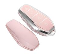 Healvian Coque de e Voiture Compatible Véhicule, Étui Protège-clés en Matériau Antidérapant avec Strass Latéral Rose, Découpe Précise Boutons, Remplacement du Couvercle Télécommande,