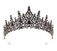 Healvian Couronne Noire Fixation par Épingle ou Ruban Vintage pour Femme en Alliage de Zinc, Bandeau de Mariée Orné de Fleurs et Feuilles pour Mariage