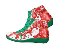 Healvian Courtes de pour Femmes Vertes Chaussures Décontractées Confortables pour Fêtes Spectacles et Usage Motif Santa Claus