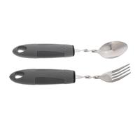 Healvian Couverts Lestés pour Personnes Âgées 2 Pièces en Acier Inoxydable Poignées en Caoutchouc Souple Antitremblements Fourchette Adaptée et Cuillère Flexible Ensemble Ergonomique