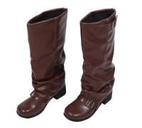 Healvian Cowgirl Marron PU -mollet Larges pour Femmes Vintage à Tige Haute pour Danse Country et Tenues Hiver