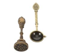 Healvian Cuillère à Fondre la Cire en Alliage de Zinc Manche Vintage Tampon à Cire pour Cachet de Lettres, Outil Antiadhésif 2 Pièces pour Scellage Artisanal et Décoration Festive