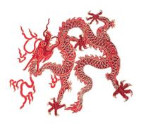 Healvian Écusson Brodé Dragon Style Chinois Grand Format Rouge Patch Thermocollant Coudre pour Vêtements Décoration et Réparation DIY Patchs Solide pour Manteaux Jeans et Paquet