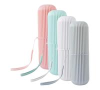 Healvian Ensemble 4 Pots Porte-Brosse à Dents De Voyage Portable Compacte en Polypropylène Gris Blanc Rose Vert Clair Réutilisable Protection Hygiène Usage Familial Et Professionnel