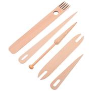 Healvian Ensemble 5 Pièces Outils de Métier à Tisser en Bois Navette de Tapisserie Peigne avec Bâton Aiguilles à Crochet Tisser Kit Artisanal pour Tissage et Travaux Manuels