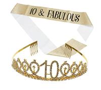 Healvian Ensemble Couronne Bandeau Peigne À Cheveux En Cristal Et Ceinture En Satin Pour 10