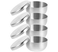 Healvian Ensemble de 4 Bols Bols à Mousse à Raser en Acier Inoxydable 304 Martelé 8,5 Cm avec Couvercle Robuste pour Rasage Homme Multifonction pour Salle de Bain et Soins