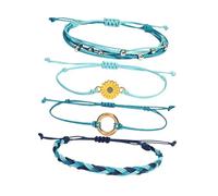 Healvian Ensemble de 4 Bracelets Faits Main Tournesol en Cordon Tressé Ajustable Bracelets de Perles Décoratifs pour Femmes Bohème Imperméables Accessoire de Mode Polyvalent