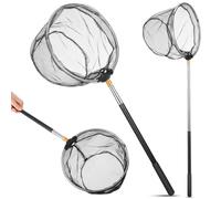 Healvian Épuisette à Truites Portable en Acier Inoxydable Manche Télescopique Noir pour Pêche en Extérieur, Filet pour Attraper Poissons