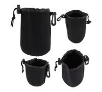 Healvian Étui Lentilles Appareil Photo Néoprène Noir 4 Pièces Pochette Étanche avec Crochet pour Objectifs Reflex Numérique et Petits Accessoires de Photographie