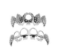 Healvian Grill Argenté Style Vampire pour Cosplay Halloween Teeth Jewelry Accessoires Rapper Teeth Grills pour Fête et Hip Hop