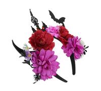 Healvian Halloween Headband With Devil Horns And Bat Flowers Lightweight Costume Accessory For Cosplay And Themed Parties Hair Hoop