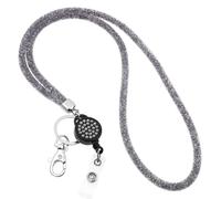 Healvian Lanière pour Téléphone Grise en Maille Filet Strass Cordon Détachable pour Permis de Travail et Carte d'Identité Porte-Clés Multifonction pour Bureau et Usage Professionnel