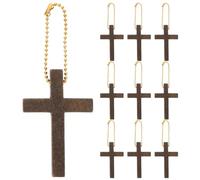 Healvian Lot de 10 Breloques Religieuses en Bois, Pendentifs Croix Artisanaux pour Porte-clés et Bracelets, Accessoires de Fabrication de Bijoux Faits Maison, Décoration Créative