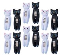 Healvian Lot de 12 Clips de Notes Multifonctionnels en Plastique Forme Chat, Pinces à Linge Compactes Couleur Noire et Blanche, Accessoires Bureau et Maison pour Rangement et Organisation