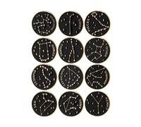 Healvian Lot De 12 Set De Broches En Alliage Émaillé Symboles Du Zodiaque Noirs, Épingles Décoratives Pour Femme, Accessoires Mode Pour Vêtements Et Paquet, Design Rond Compact