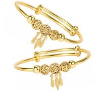 Healvian Lot de 2 Bracelets Attrape-Rêves en Métal Doré pour Femmes Bracelets à Breloques Légers Bijoux de Poignet Adaptés aux Occasions Décontractées et Habillées