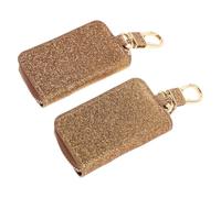 Healvian Lot de 2 Étuis à Clés de Voiture Universels en Cuir PU Doré avec Fermeture Éclair Anti-Perte Porte-Clés Compact et Protecteur pour Télécommande Accessoires Créatifs pour Coffre