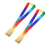 Healvian Lot de 2 Médailles Rectangulaires de Judo en Alliage de Zinc Doré avec Ruban Arc-en-Ciel, Récompense pour Compétitions Scolaires et Tournois D’Arts Martiaux, Présent pour