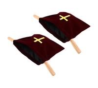 Healvian Lot de 2 Paquet D'offrandes en Velours Rouge Profond 43 X 25 Cm avec Broderie Croix pour Église, Paquet de Collecte pour Dons et Baptêmes, Panier Religieux à Usage