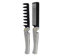 Healvian Lot de 2 peignes de poche pour hommes : peignes pliants en acier inoxydable, outils à dents larges pour la coiffure, le coiffage, l'huile et le massage.