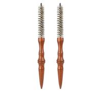 Healvian Lot de 2 petites brosses rondes pour coiffure, pour donner du volume, boucler et coiffer la moustache. Manche en bois, poils de sanglier. Convient aux femmes et aux hommes, pour la frange, la