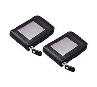 Healvian Lot de 2 Porte-Cartes Slim en Cuir de Vachette Noir pour Hommes et Femmes, Compact avec Multiples Emplacements, pour Diverses Occasions