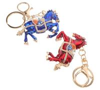 Healvian Lot de 2 Porte-Clés Cheval du Zodiaque Chinois en Alliage de Zinc avec Décorations Étincelantes Pendentifs Décoratifs Bleu et Rouge Accessoire Élégant pour Paquet à Main et