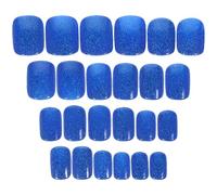 Healvian Lot de 24 Faux Ongles à Presser Bleus en Abs Effet Pailleté, Simples à Utiliser et Longue Tenue, pour Usage Salon ou Maison