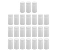 Healvian Lot de 24 Flacons à Pilules en Plastique PE 100 Ml Blancs Bouchons Vissables Étanches Design Bambou Flacons Rechargeables pour Rangement Remède Compléments Alimentaires et
