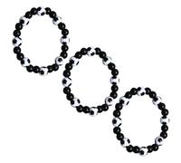 Healvian Lot de 3 Bracelets de Football Noir et Blanc à Perles Décoratives, Accessoires Chic pour Fans, Bracelets Portables Sport pour Hommes, Présent Souvenirs Match, Usage Quotidien