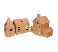 Healvian Lot de 3 Maisons de Poupée en Carton Ondulé Robuste, Taille Moyenne Toit Évasé et Large, Kit DIY à Colorier pour Garçon et Filles, Activités Créatives Éducatives et Jeu Familial