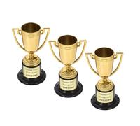 Healvian Lot de 3 Mini Trophées en Plastique Doré Petit Trophée Léger Socle Personnalisable Coupes Décoratives pour Fêtes Compétitions Sportives et Récompenses Scolaires Réutilisable