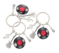 Healvian Lot De 3 Porte-Clés Mini Disque Vinyle, Breloque À Dos pour, Breloque Guitare, Porte-Clés Microphone, Porte-Clés Métal, Porte-Clés Musique Rétro, Pendentif