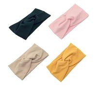 Healvian Lot de 4 Bandeaux à Nœud Croisé en Coton Torsadé, Taille Unique, Élastiques, pour Femmes et Filles, Accessoire Yoga et Sport, Couleurs Vert Foncé, Gingembre, Beige, Rose Pâle