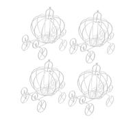 Healvian Lot de 4 Boîtes à Bonbons Mariage Forme Carrosse Citrouille en Fer Blanc, Décoration Centre de Table Princesse, Coffrets Présents pour Fête, Anniversaire et Noël