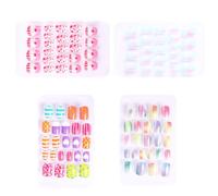 Healvian Lot de 4 Boîtes de Faux Ongles pour Fille Décorations D’Ongles Créatives Ongles Amovibles sans Danger Styles Variés Nail Art pour Garçon et Filles Manucure Facile pour Fêtes