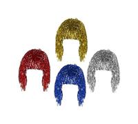 Healvian Lot De 4 Perruques à Paillettes Courtes En Soie Haute Température Argenté, Doré, Rouge, Bleu Pour Cosplay Et Fêtes Masquées