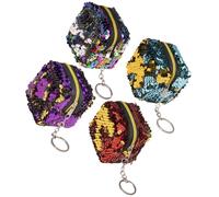 Healvian Lot de 4 Porte-Monnaie Zippés à Paillettes Mini Paquet de Changement Stéréoscopique Petit Portefeuille Portable Couleur Aléatoire Pochette Monnaie Légère pour Couleur Aléatoire
