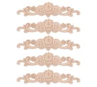 Healvian Lot de 5 Décorations Murales en Bois Massif Sculpté, Motifs Roses en Relief 20x5 Cm, Autocollants pour Meubles, Portes et Décoration Intérieure Style Européen Classique